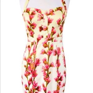 Jessica Simpson Halter Corset Pencil Dress Pink Cherry Blossom Floral